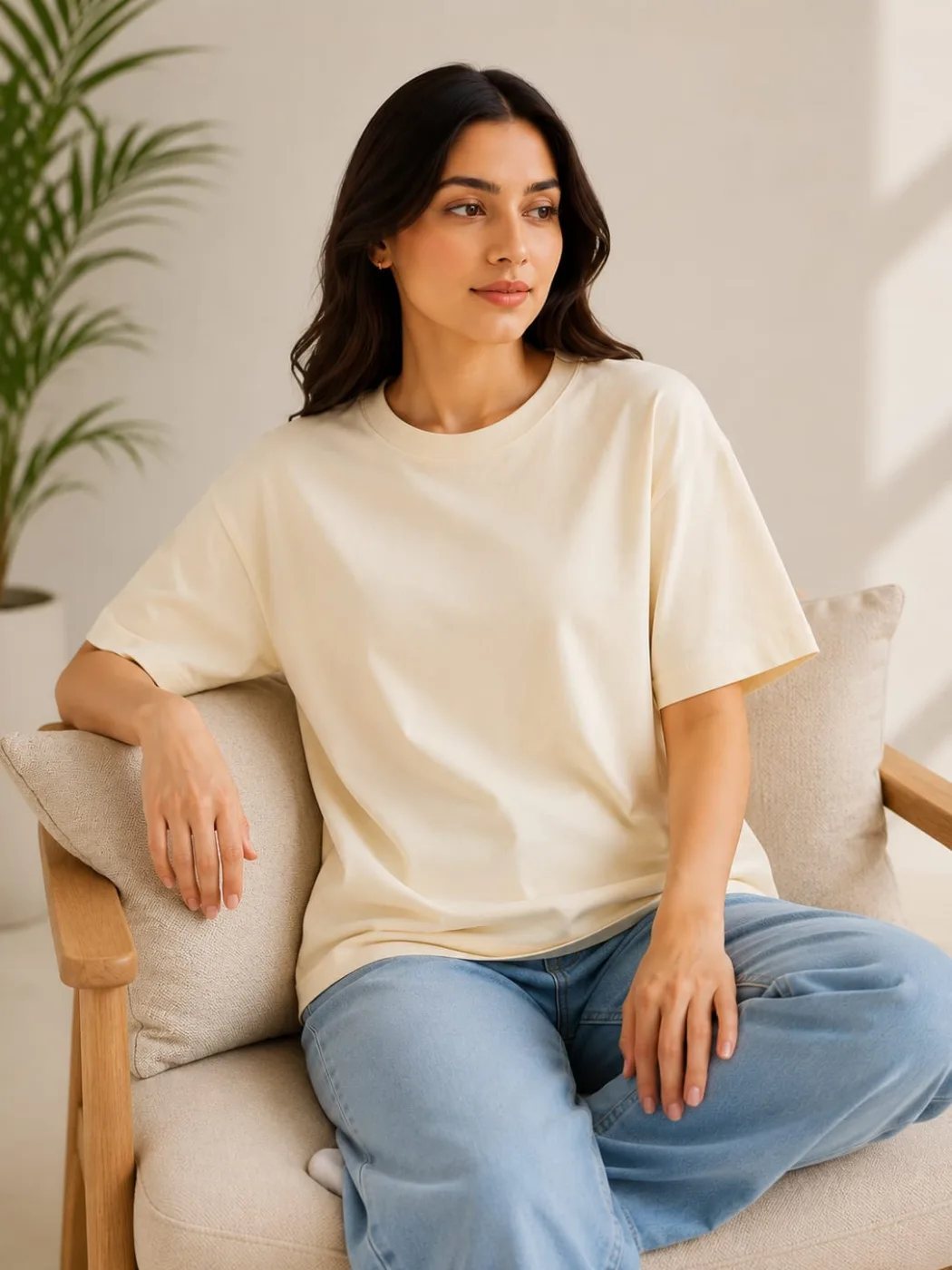 Women Ivory Heavyweight Oversized T-Shirt